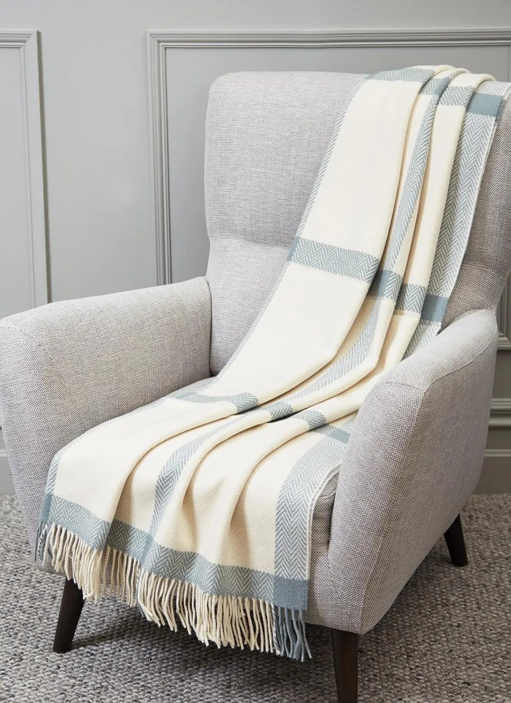 Sage Windowpane Wool Cashmere Throw Blarney